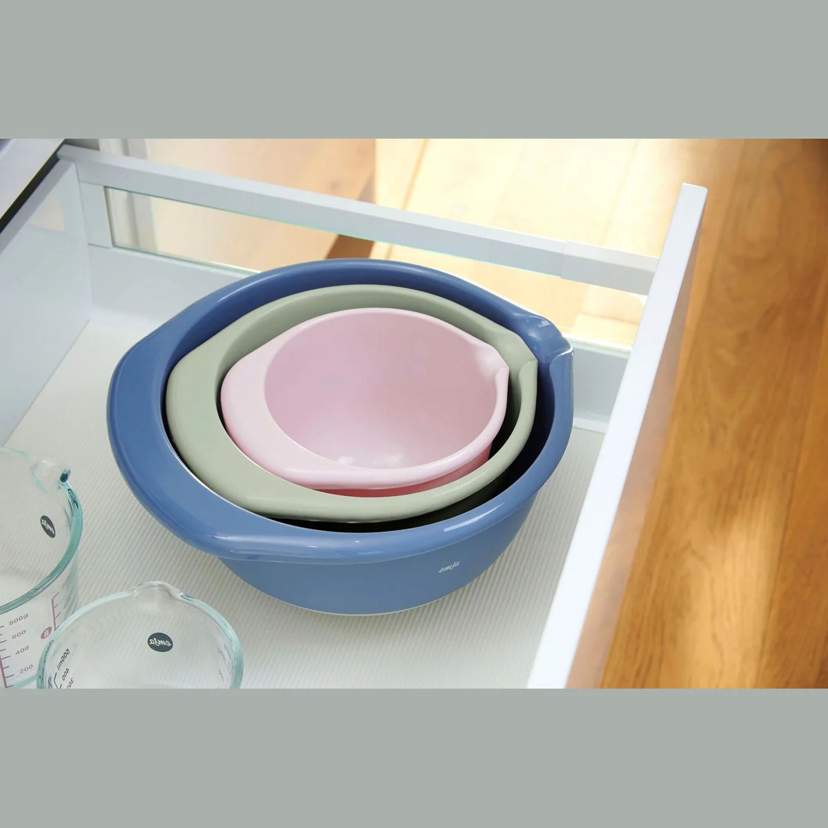 Emsa Rührschüssel K324S3 Prep&Bake, 3-teilig, rutschfester Boden, Ausgießlippe, stapelbar 3