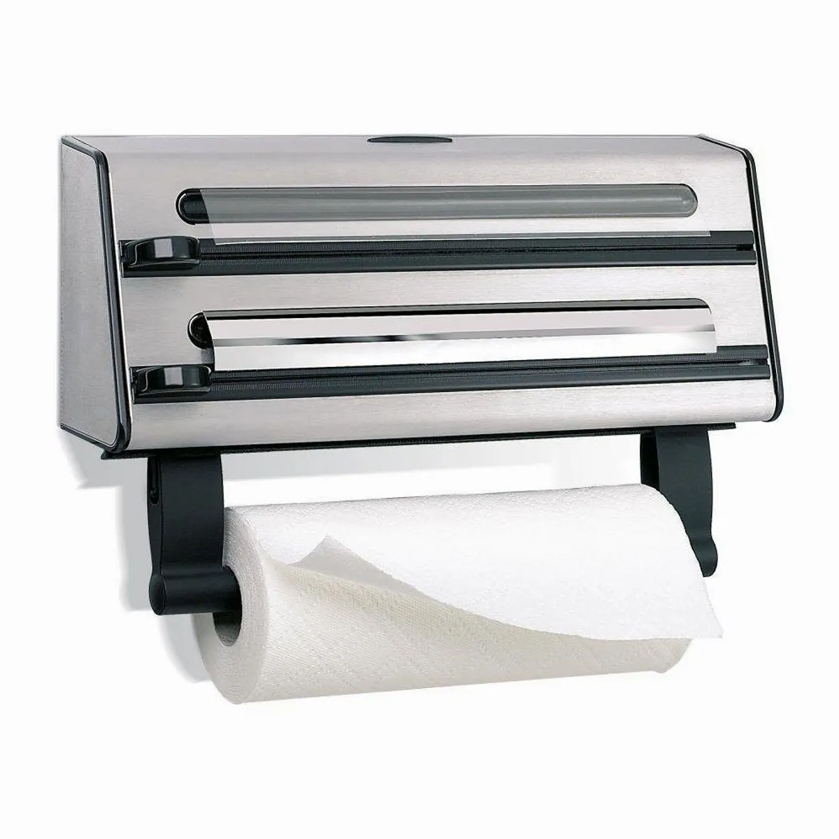 Emsa Contura Folienspender, Edelstahl/Schwarz, glatter Schnitt, sichere Bedienung