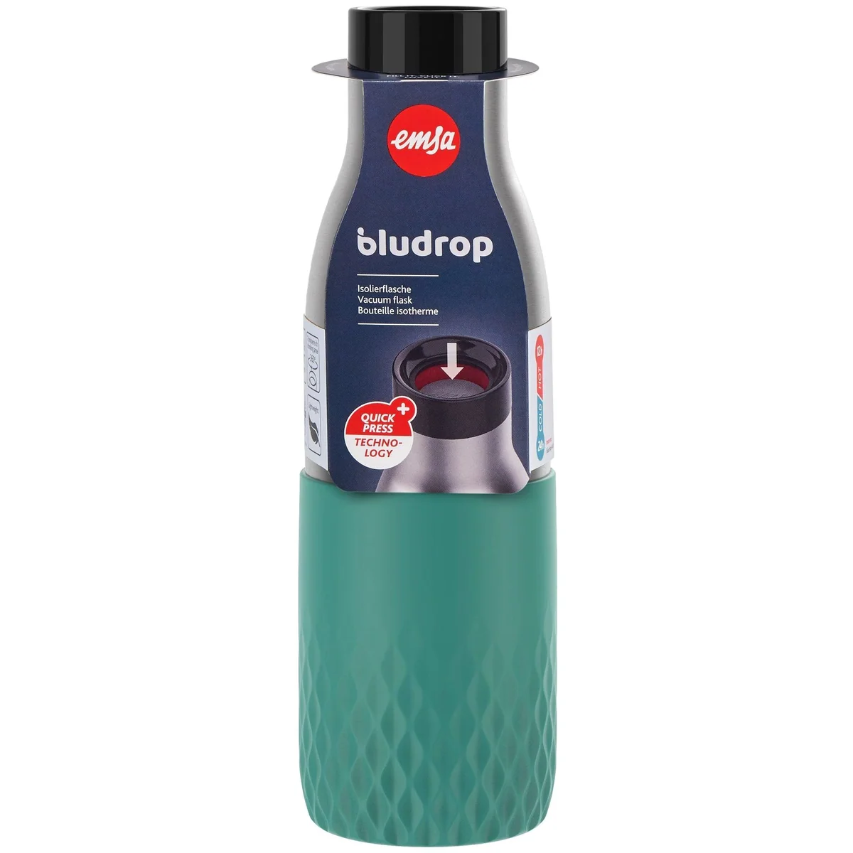 Emsa Bludrop Sleeve Trinkflasche, Edelstahl/Silikon, 12h warm/24h kühl, 100% auslaufsicher 2