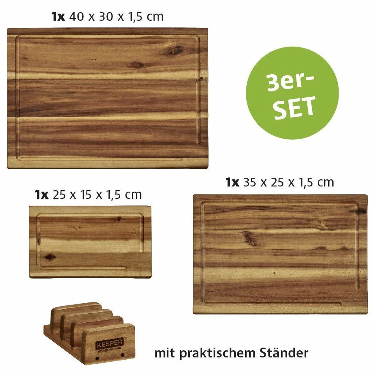 Kesper Schneidebrett Set, Massivholz, FSC-zertifiziert, inkl. Ständer 3