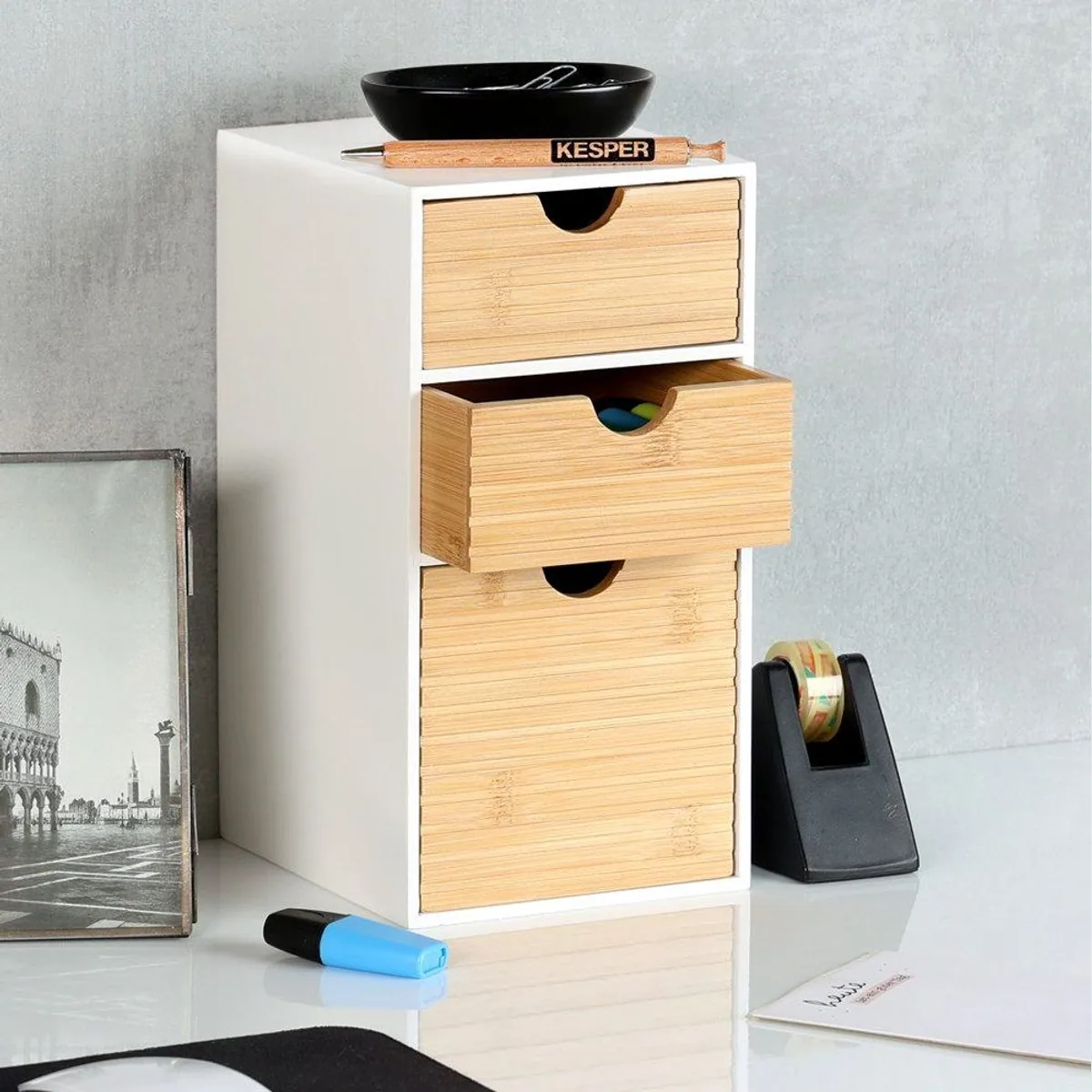 Kesper Organizer Küchenregal, platzsparend, FSC-zertifiziert, moderne Mini-Kommode mit 3 Schubladen 3