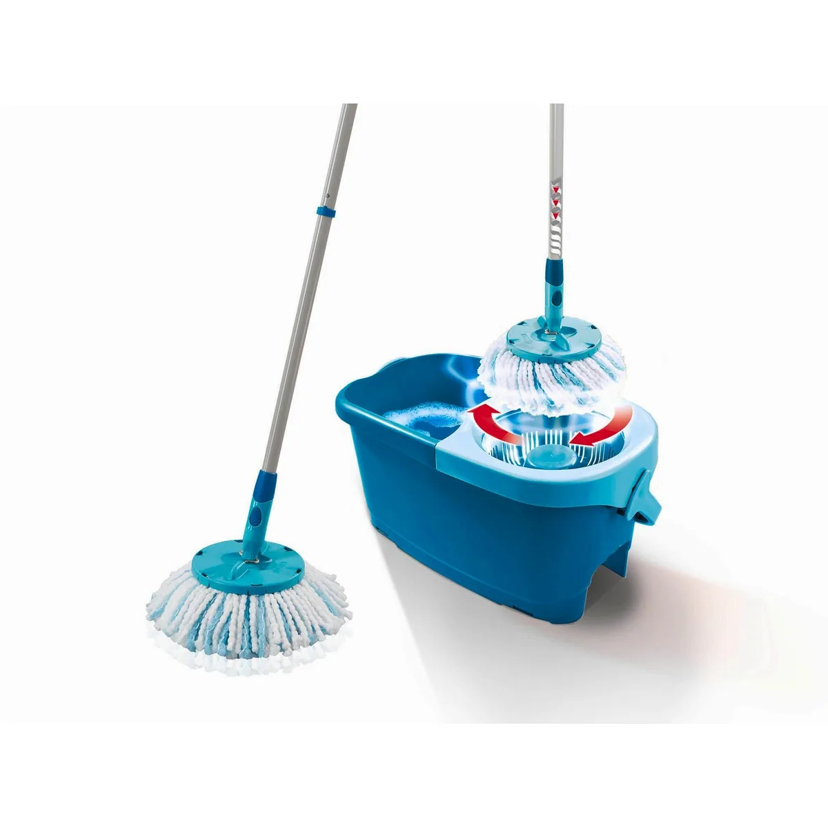 Leifheit CLEAN TWIST Disc Mop Ergo, 4-teilig, Teleskopstiel, 360° Gelenk