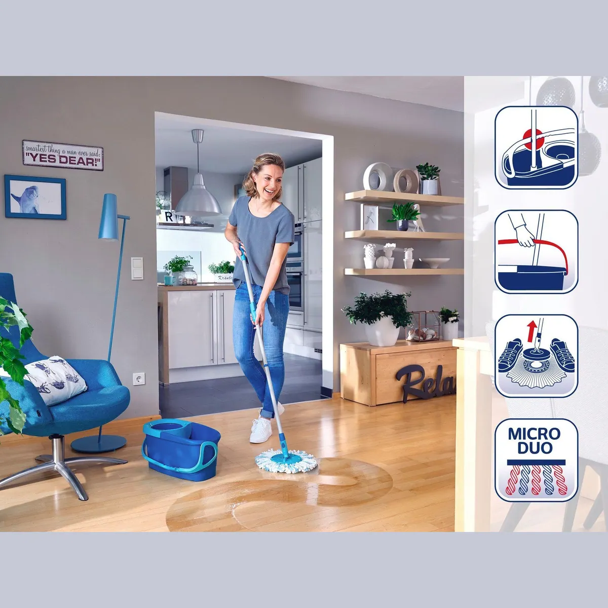 Leifheit CLEAN TWIST Disc Mop Ergo, 4-teilig, Teleskopstiel, 360° Gelenk 3