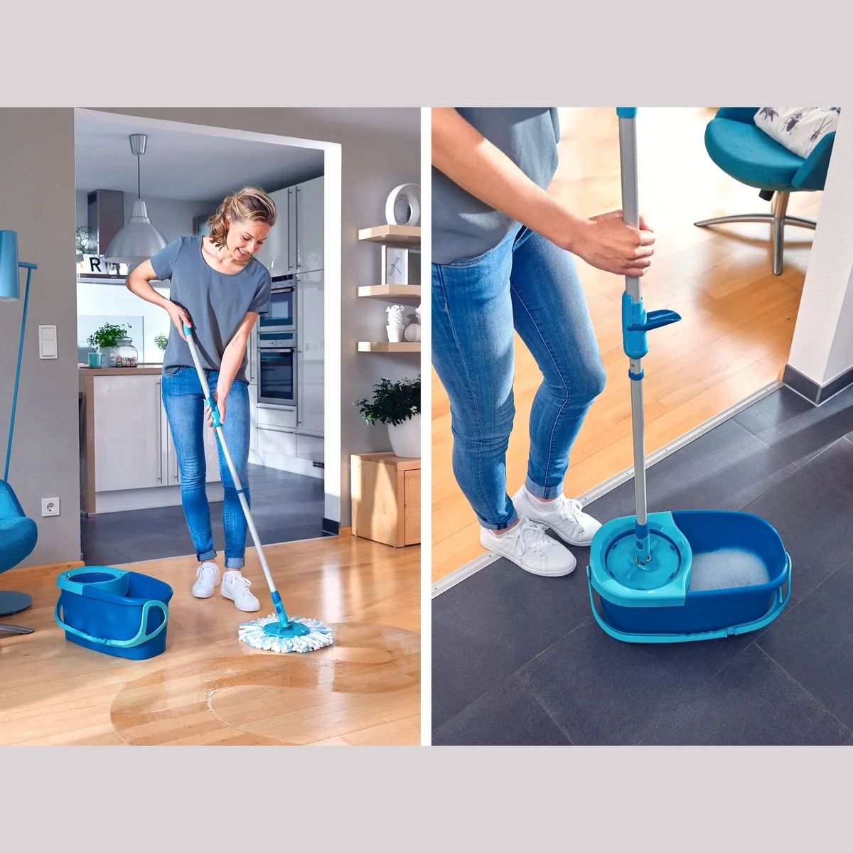 Leifheit CLEAN TWIST Disc Mop Ergo, 4-teilig, Teleskopstiel, 360° Gelenk 4