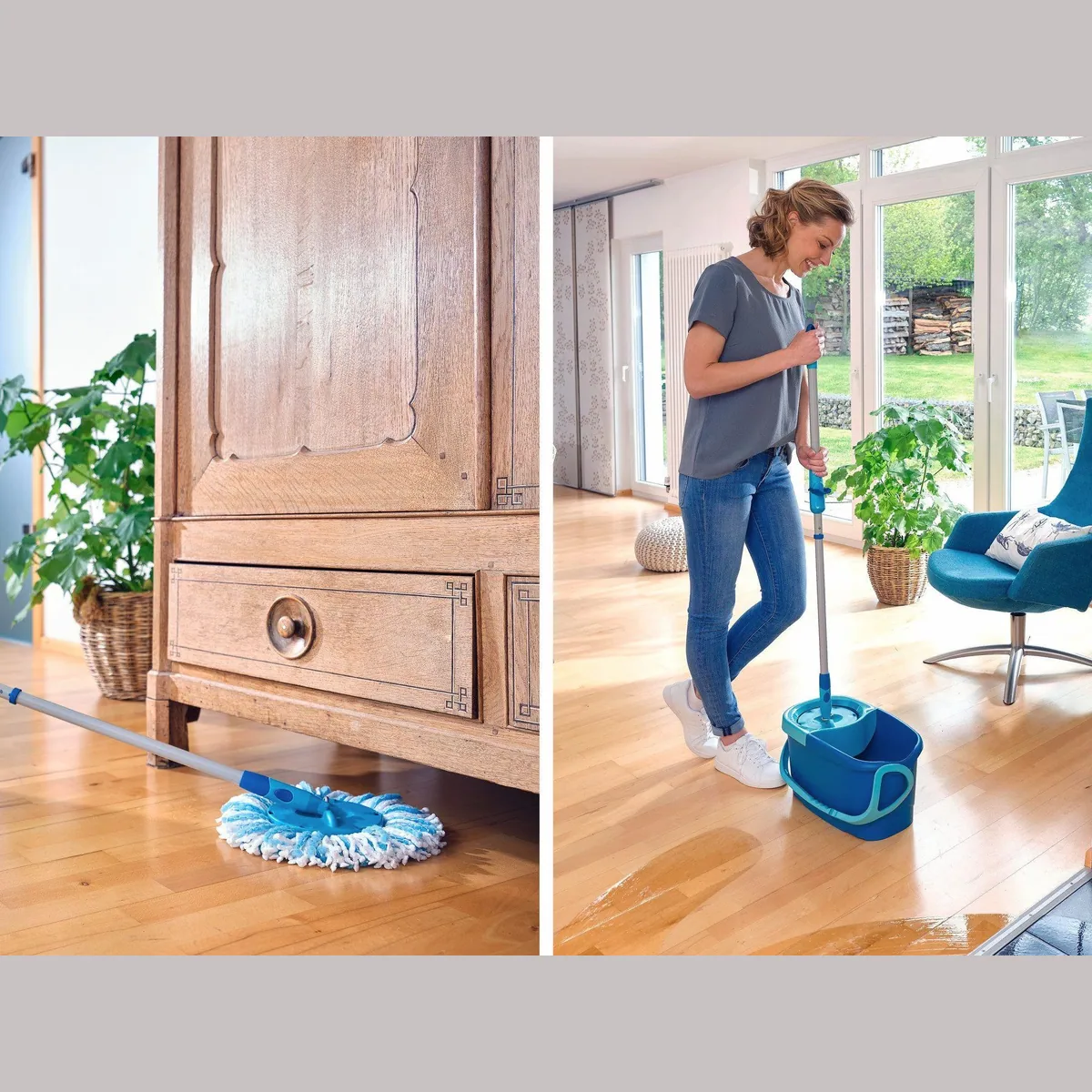Leifheit CLEAN TWIST Disc Mop Ergo, 4-teilig, Teleskopstiel, 360° Gelenk 5