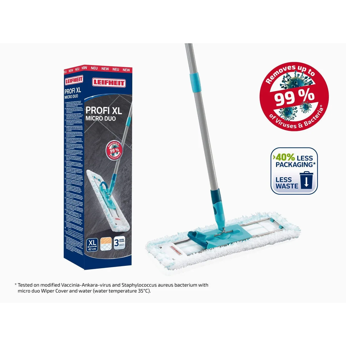 Leifheit Bodenwischer Profi XL micro duo, 2-Faser-Wischbezug, 360°-Drehgelenk, waschbar bei 60°C 2