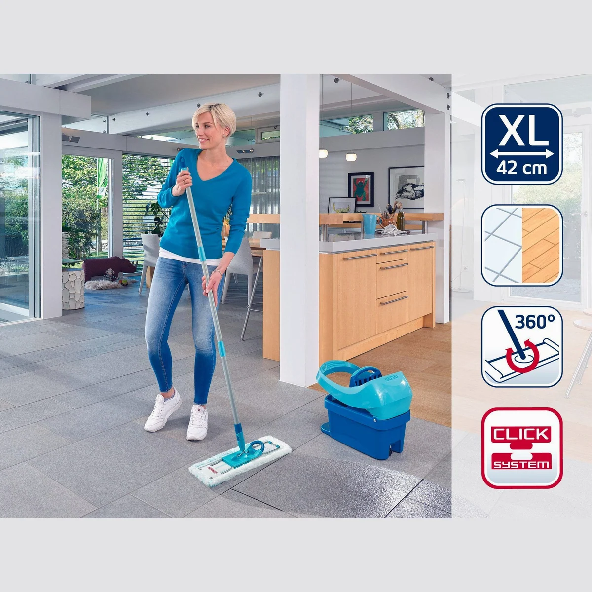 Leifheit Bodenwischer Profi XL micro duo, 2-Faser-Wischbezug, 360°-Drehgelenk, waschbar bei 60°C 3