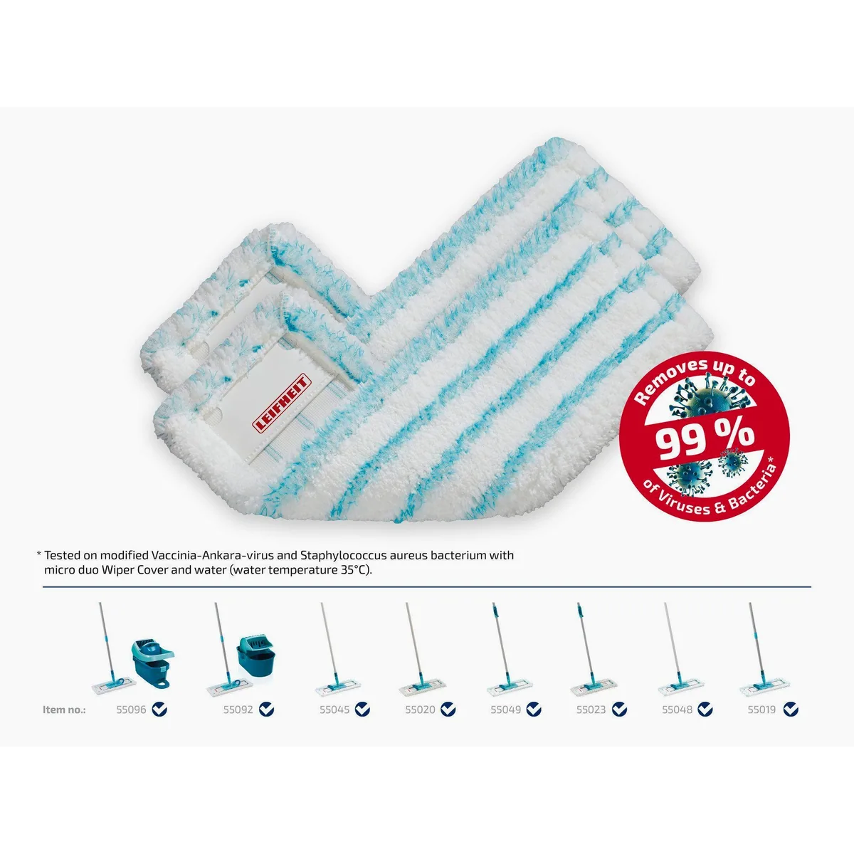 Leifheit Wischbezug Profi XL micro duo, 2er Set, Waschbar, 2-Faser-System, für glatte Böden 2