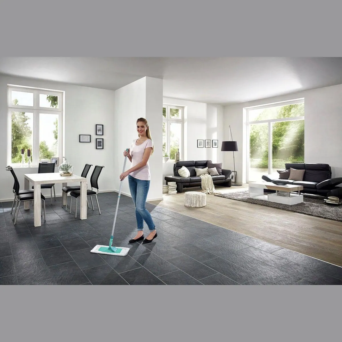 Leifheit Bodenwischer-Set Classic XL microfibre, 100% Mikrofaser, Teleskopstiel, hohe Flexibilität 2