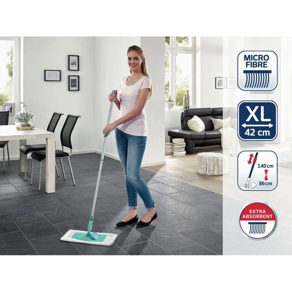 Leifheit Bodenwischer-Set Classic XL microfibre, 100% Mikrofaser, Teleskopstiel, hohe Flexibilität 5