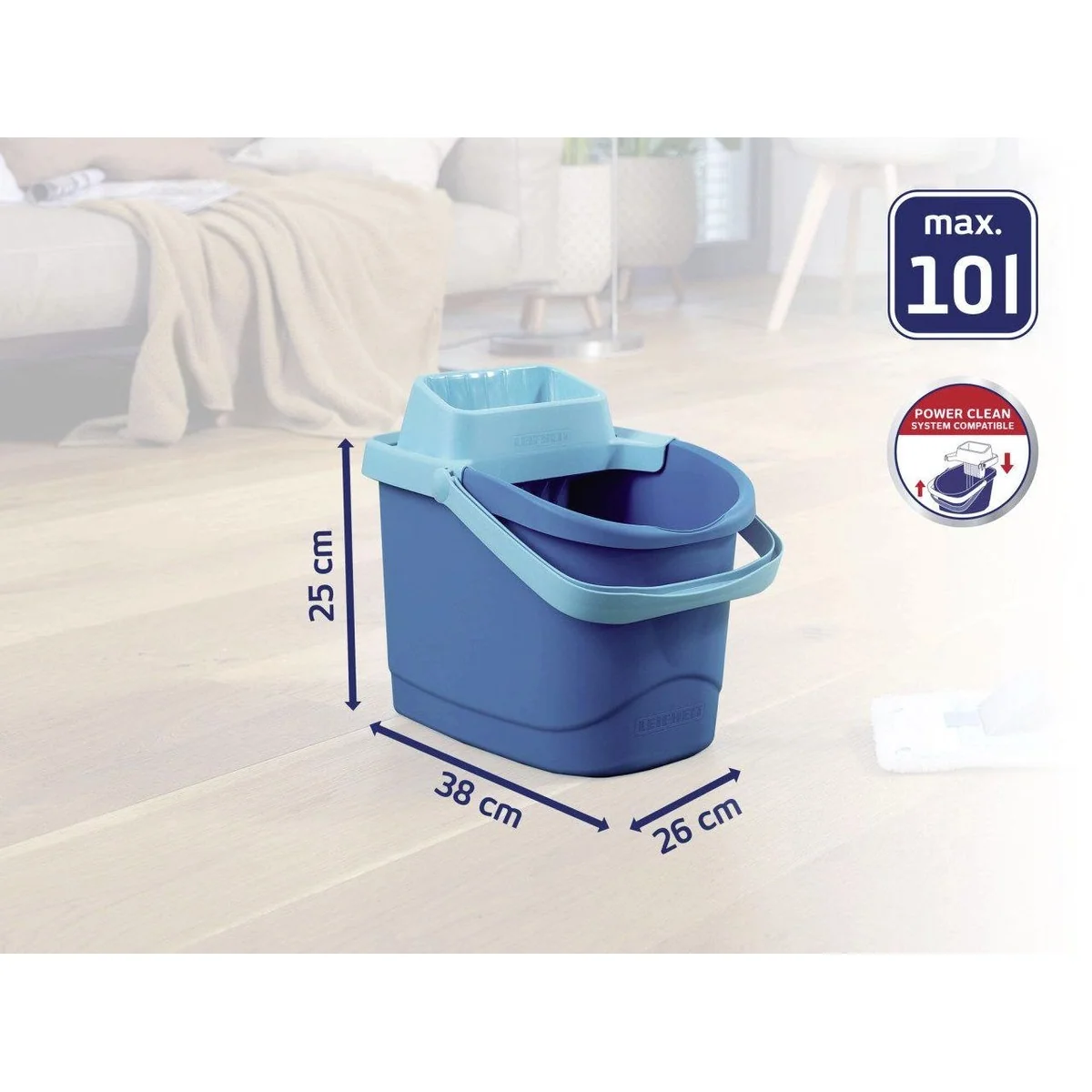 Leifheit Eimer Power Clean M, 10 Liter Fassungsvermögen, ergonomischer Griff, kompaktes Design 2