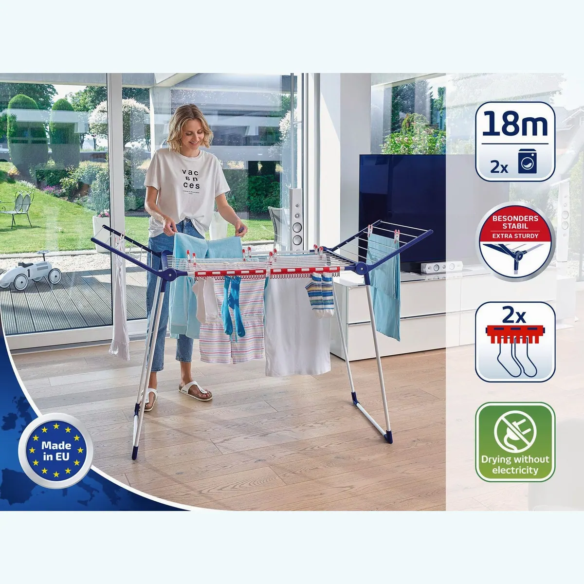 Leifheit Pegasus 180 Solid Wäscheständer, 18m Trockenlänge, stabiler Stand, Kleinteilehalter 3