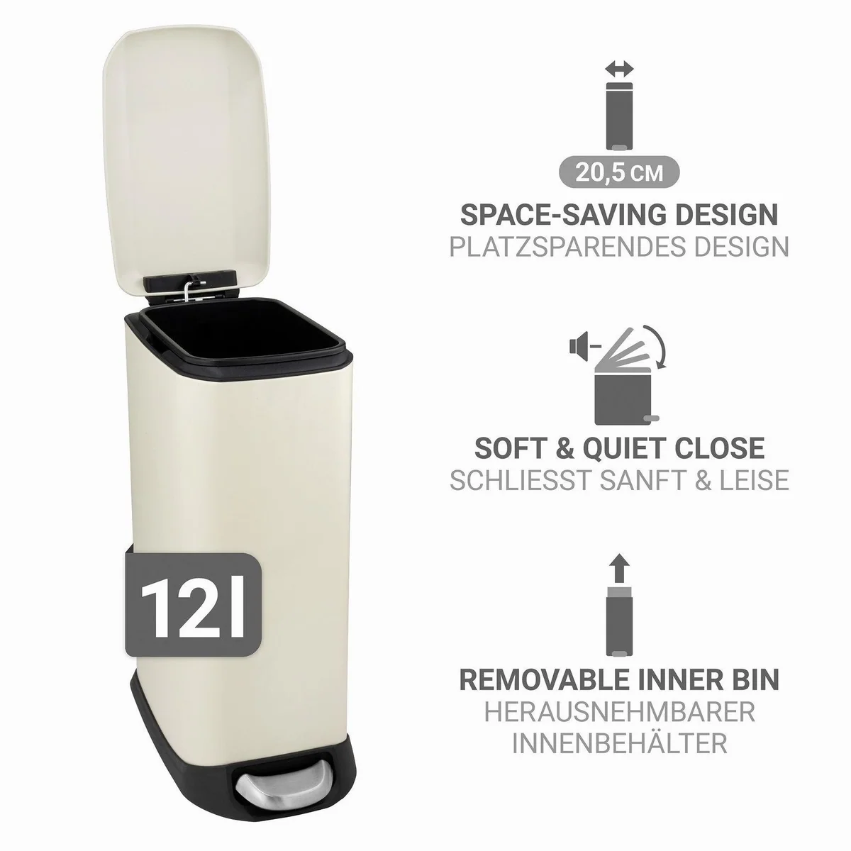 WENKO Design Treteimer, Absenkautomatik, herausnehmbarer Einsatz, elegantes Design 3