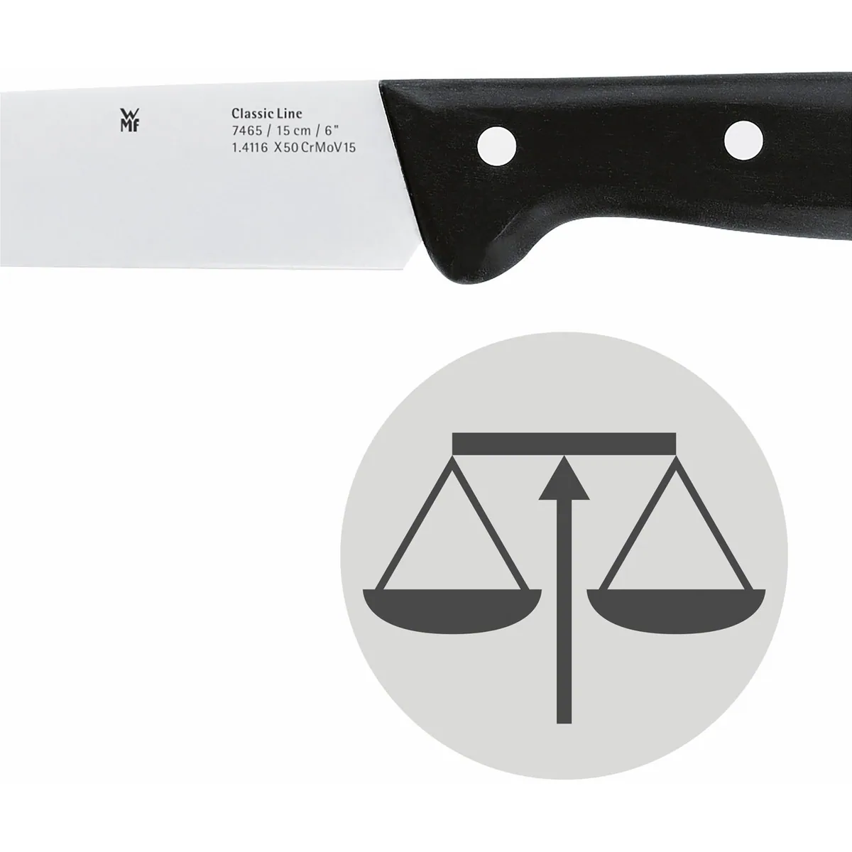 WMF Kochmesser Classic Line, langlebiger Spezialklingenstahl, genieteter Griff 2