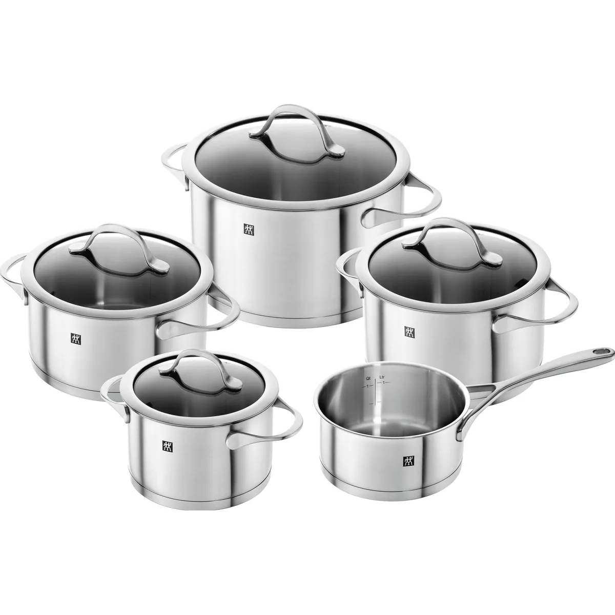 Zwilling Topf-Set Essence, 9-teilig, Edelstahl 18/10 — hohe Wärmeverteilung, Füllskala, ergonomische Griffe