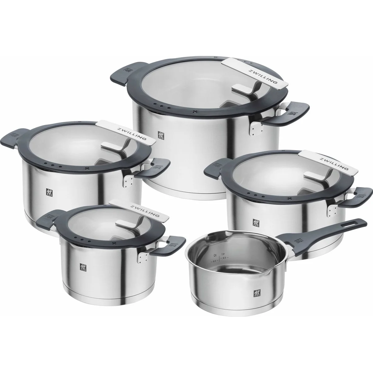 Zwilling Topf-Set Simplify, Edelstahl 18/10, 9-teilig — mit integrierten Sieb und Stay-Cool-Griffen